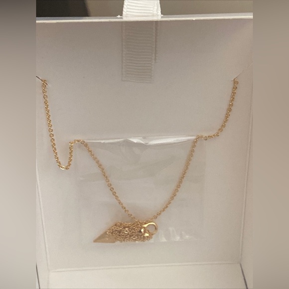 Sterling Forever Teardrop CZ Arch Pendant Necklace- Gold - Picture 8 of 9